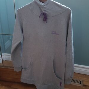 Gray Hoodie Sweater with Purple Accents